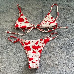 Red cow print Shein bikini.